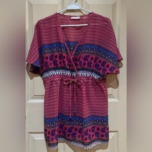 Women's Bohemian Pink and Blue Top, Size M